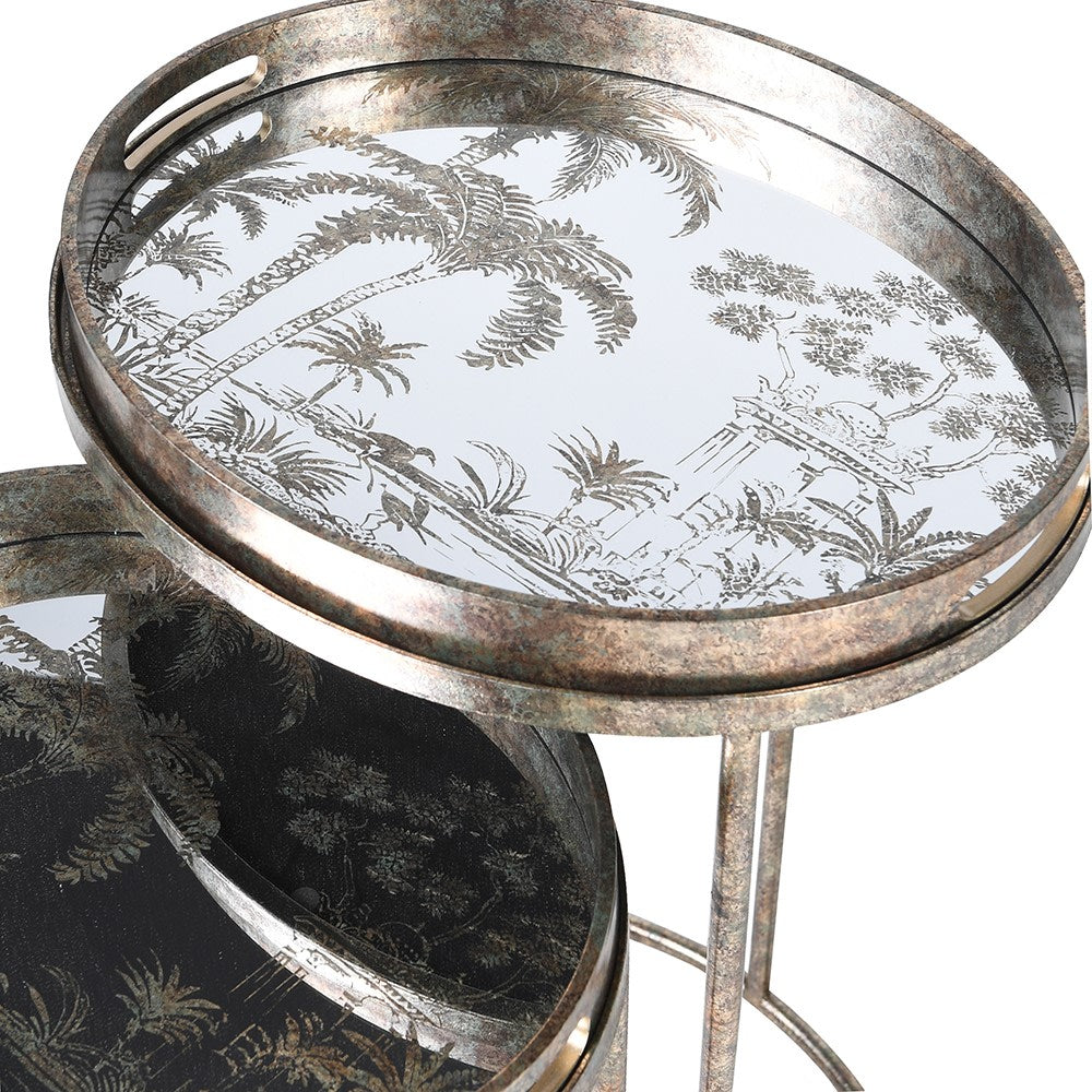 Set of Two Mirrored Seville Tray Nesting Tables 67cmD