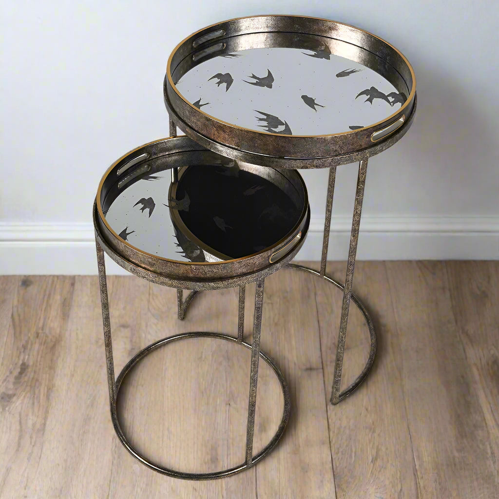 Set of Two Mirrored Swallow Tray Nesting Tables 73cm | Annie Mo's