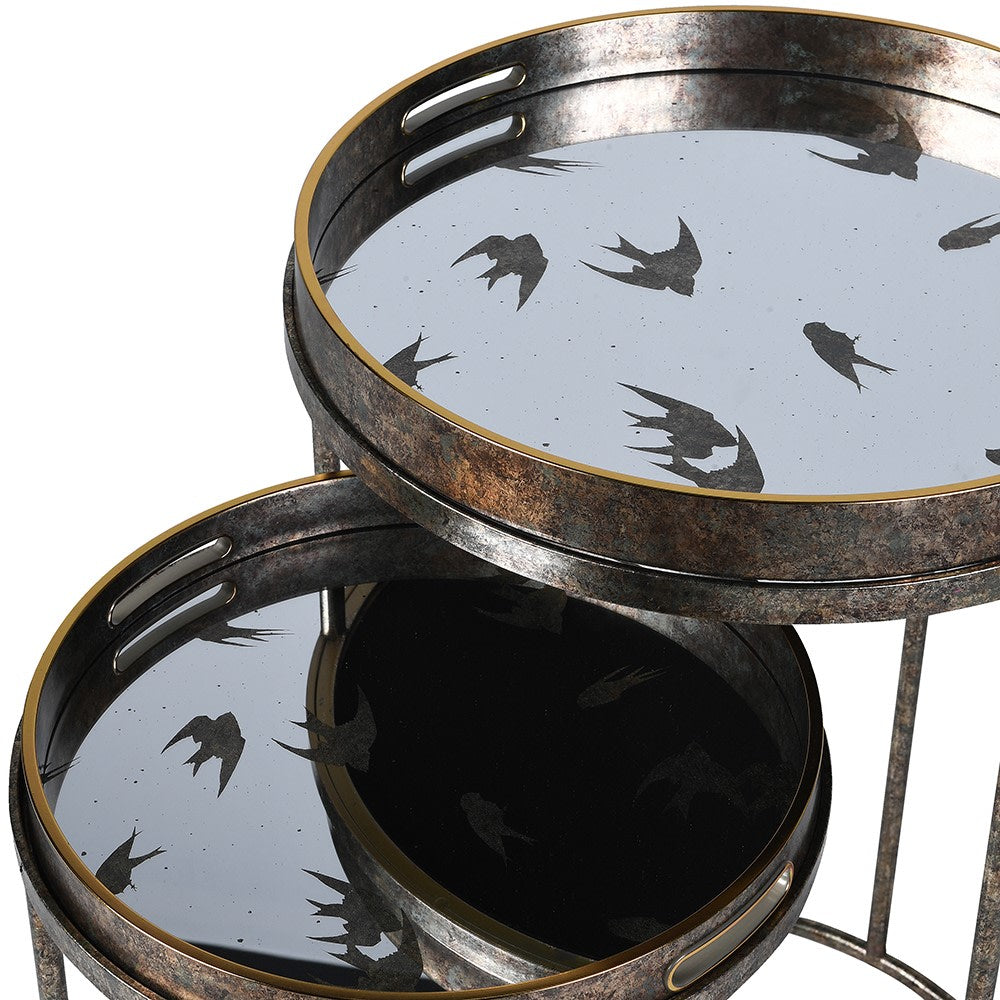 Set of Two Mirrored Swallow Tray Nesting Tables 73cmC