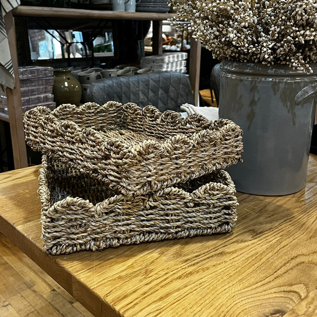 Set of Two Seagrass Scalloped Edge Trays 39cmB