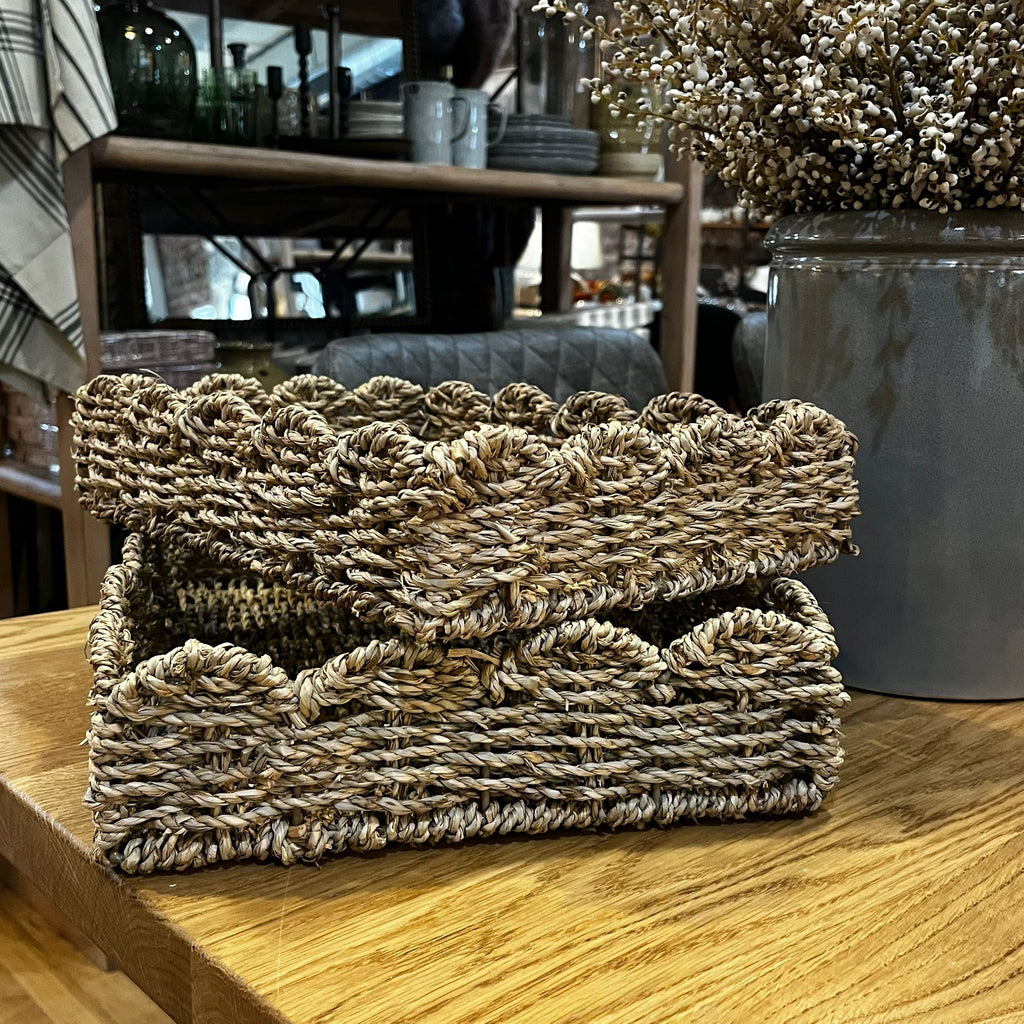 Set of Two Seagrass Scalloped Edge Trays 39cmD