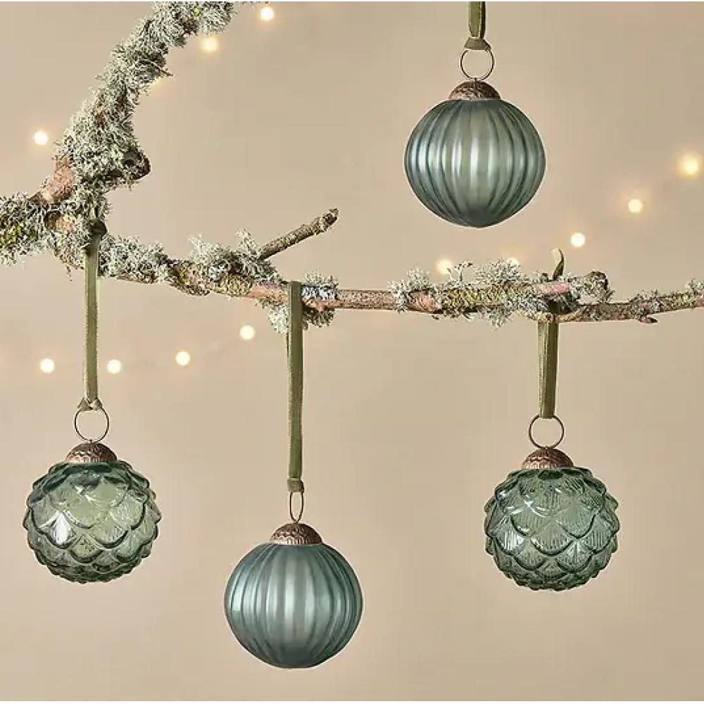 Set of Four Green Baubles 8cm | Annie Mo's
