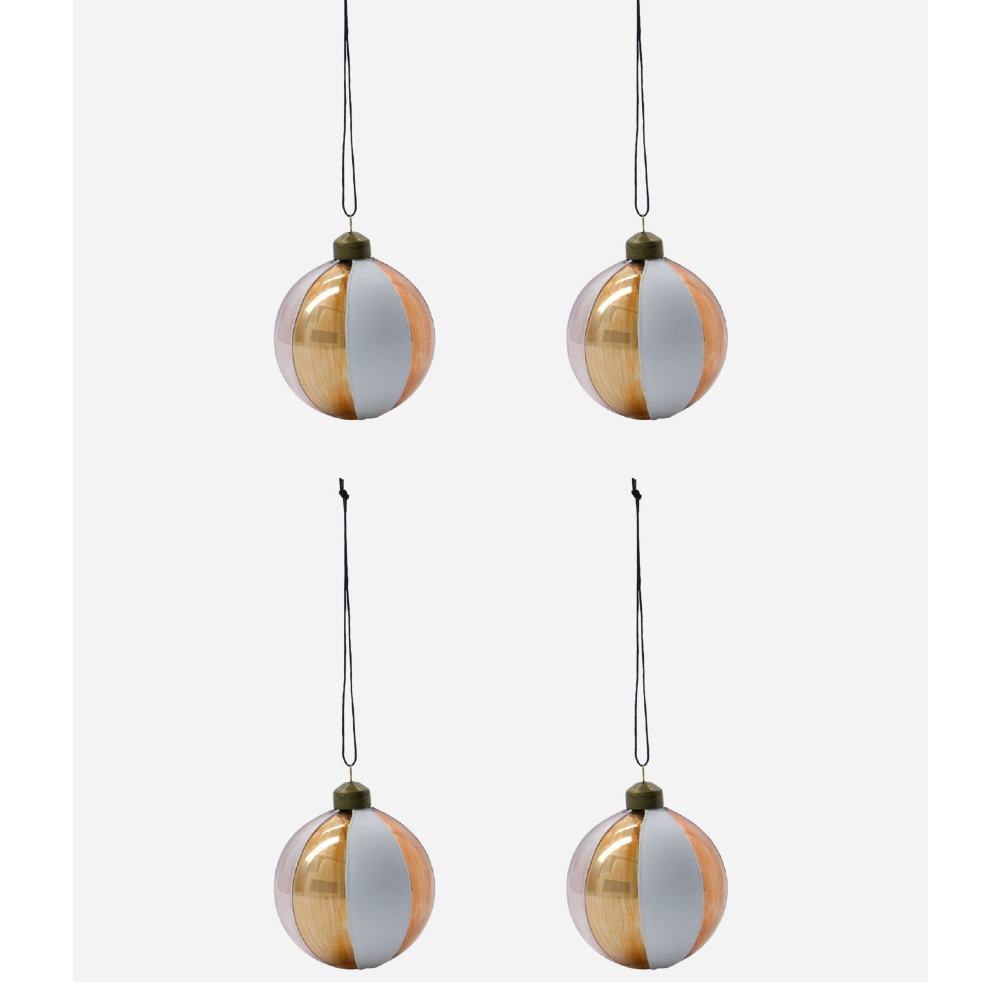 Set of Four Pink and Rose Bauble 8cm