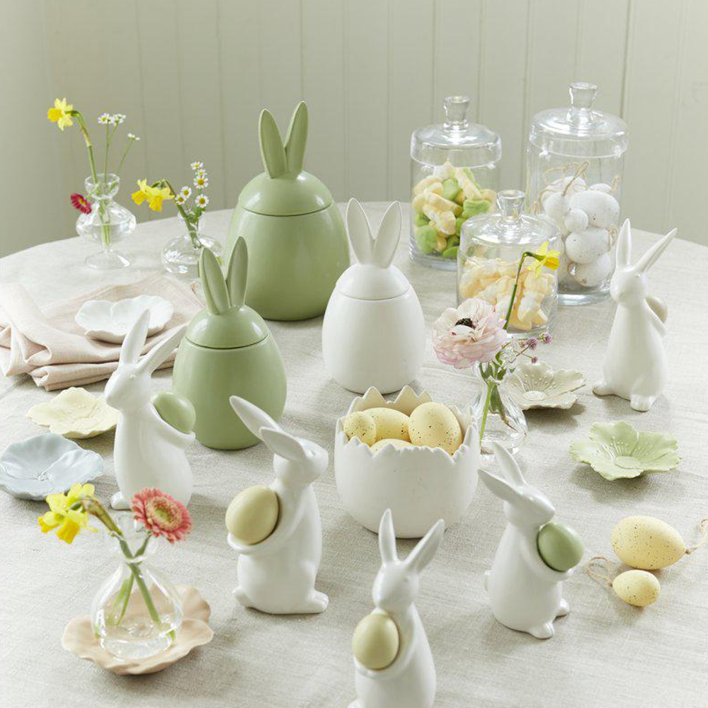 Set of Two Matt White Dolomite Egg Easter Pots