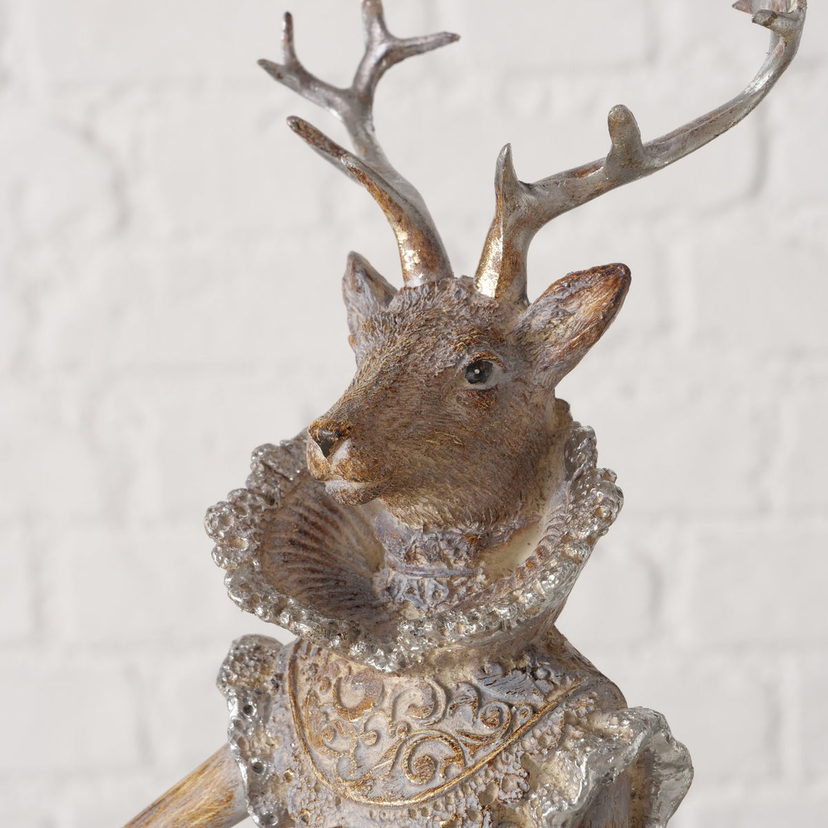 Set of Two Proud Standing Wood Effect Regal Deer 42cm-B