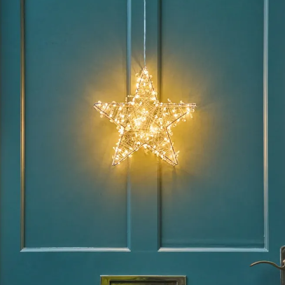 Silver Galaxy Star Wreath 30cm LED Mains Operated