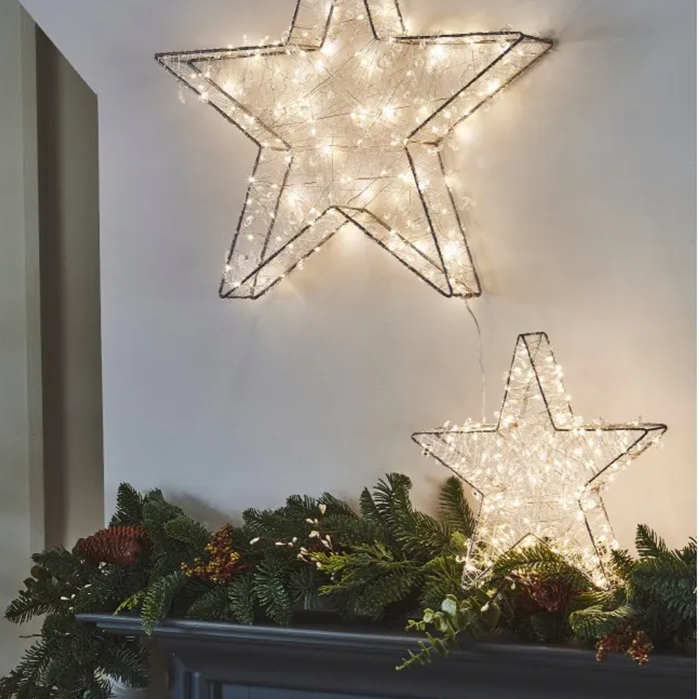 Silver Galaxy Star Wreath 30cm LED Mains Operated