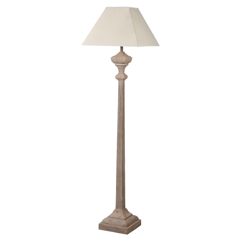 Slim Shapely Wooden Floor Lamp with Linen Shade 165cm