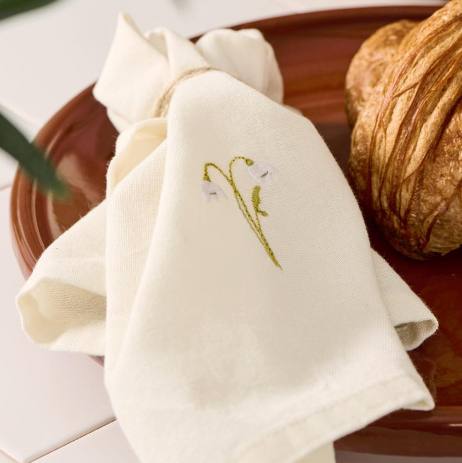 Snowdrop Motif Linen Coloured Napkin 40x40cm | Annie Mo's