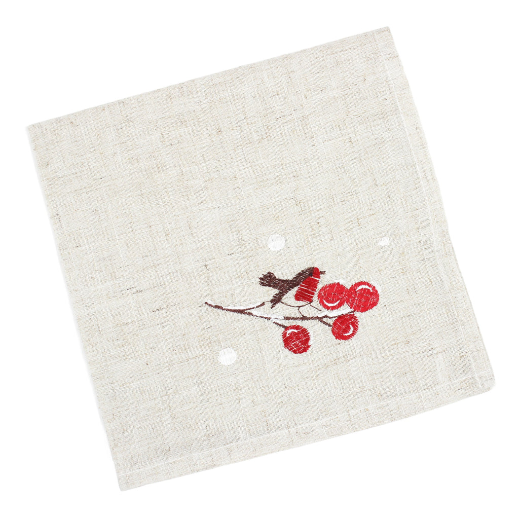 Snowman and Robin Beige Napkin 45cm x 45cm | Annie Mo's