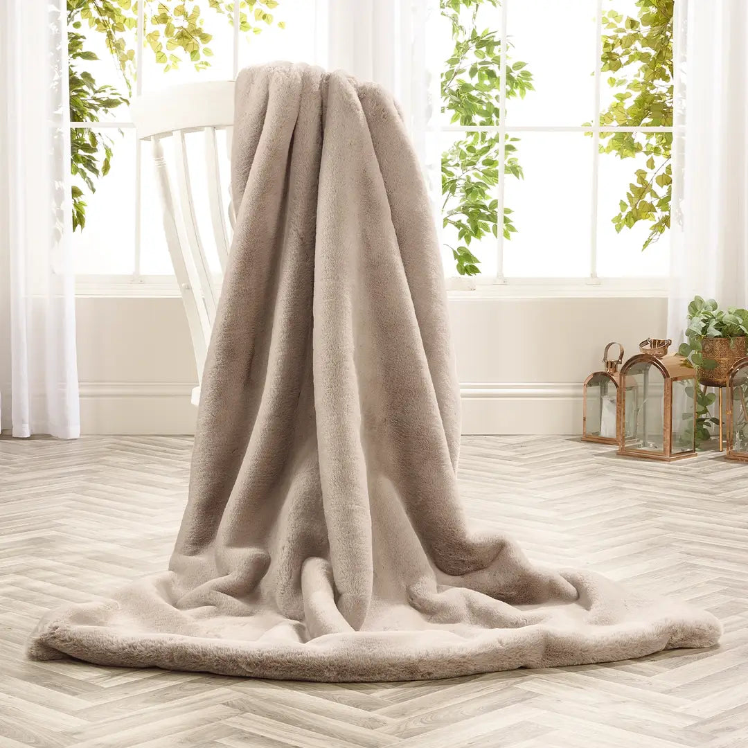 Soft Grey Faux Fur Throw - Size Choice | Annie Mo's