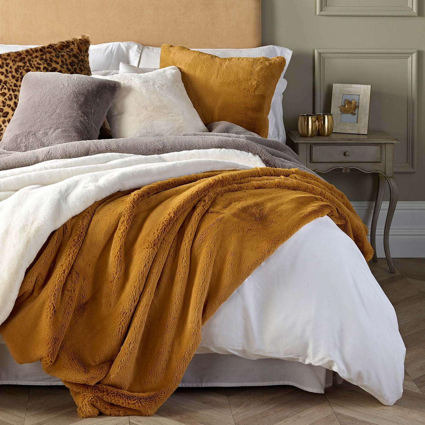 Soft Mustard Faux Fur Throw - Size Choice | Annie Mo's2