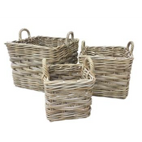 Square Rattan Log Baskets with Ear Handles - Size Choice