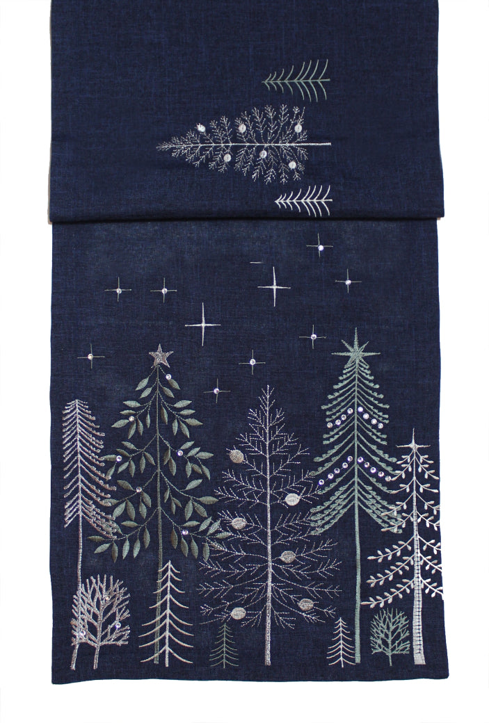 Navy and Silver Starlight Pines Table Runner 190cm-B