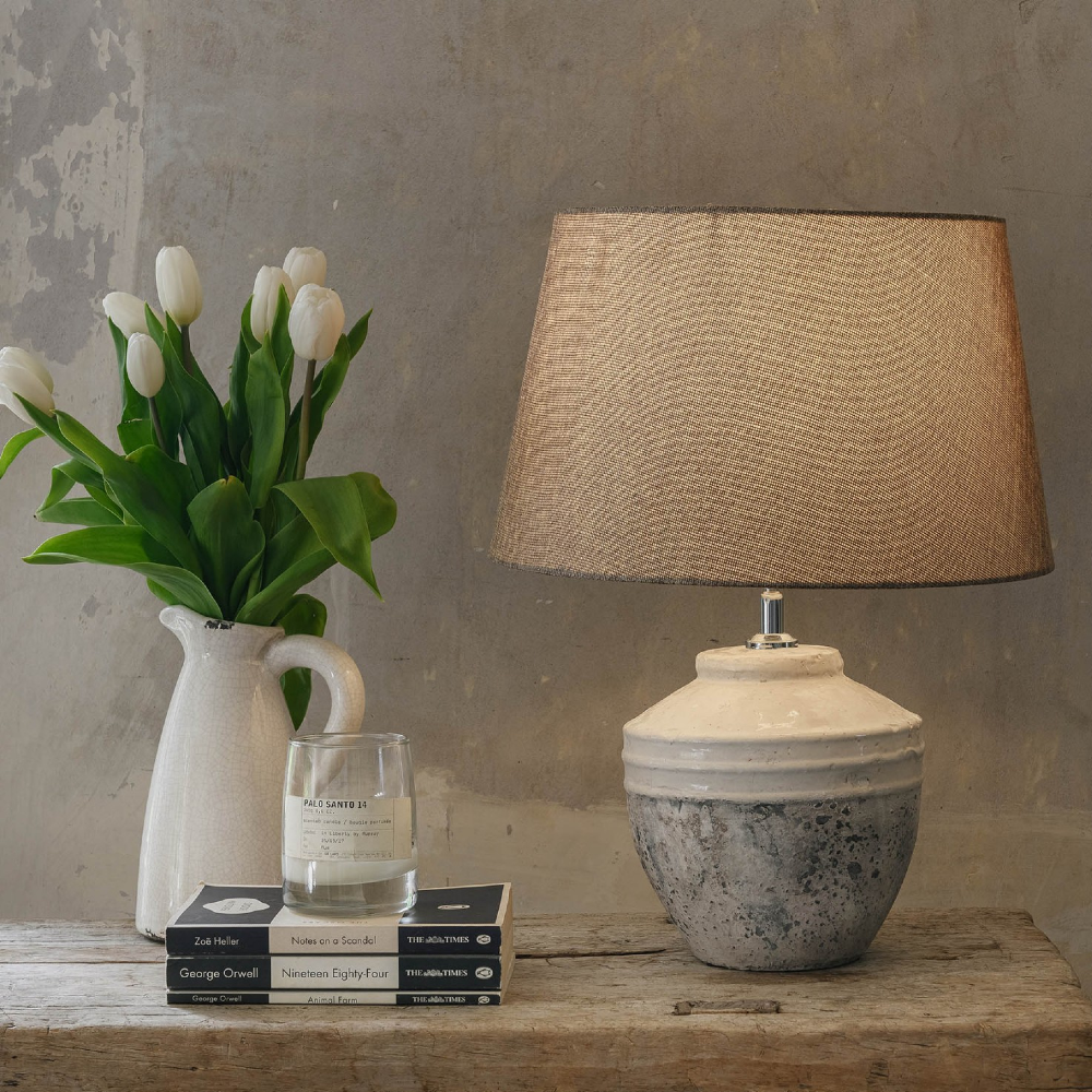 Clemsfold Stone Lamp with Gravel Shade 47cm