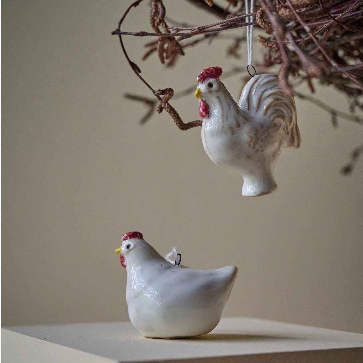Stoneware Mix of Two Hanging Hen Easter Decor 6cm | Annie Mo's