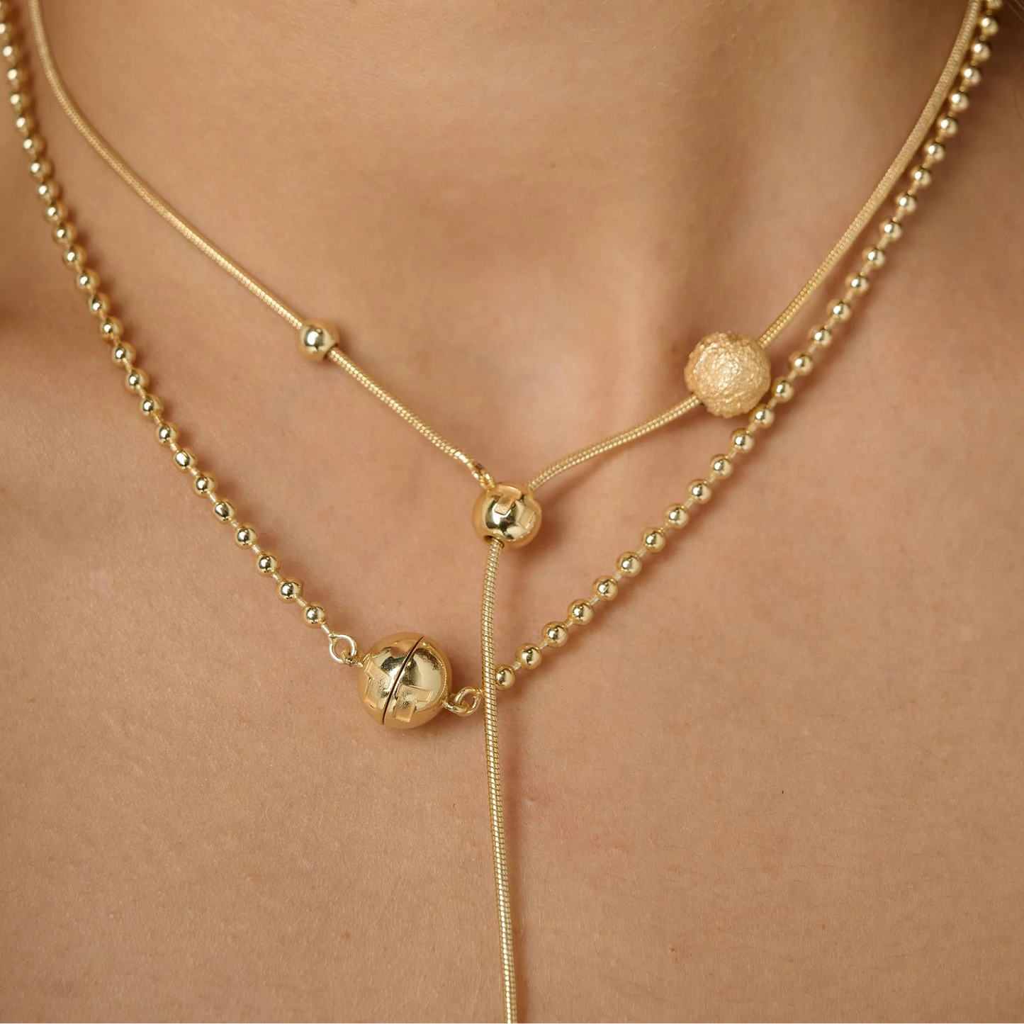 Synergy Necklace Lariat Necklace with Slider Bead - Gold | Annie Mo's2
