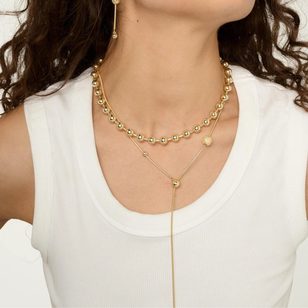 Synergy Necklace Lariat Necklace with Slider Bead - Gold | Annie Mo's