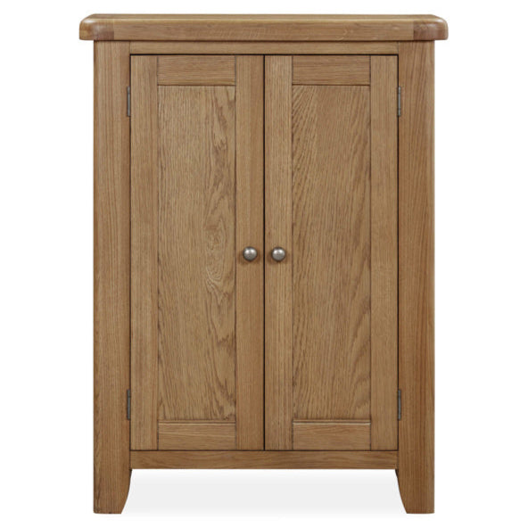 Wooden cabinet with two doors on a white background