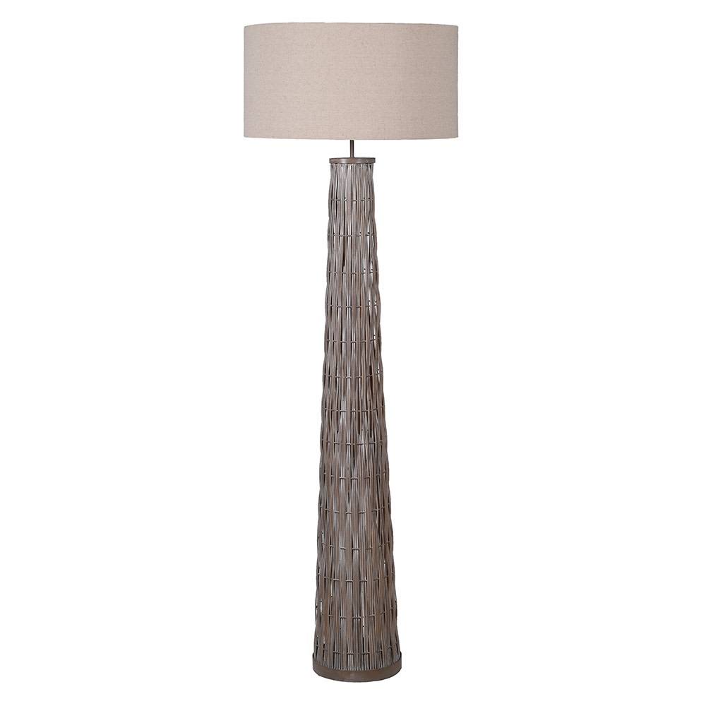 Tapered Woven Bamboo FloorLampwithLinenShade158cm