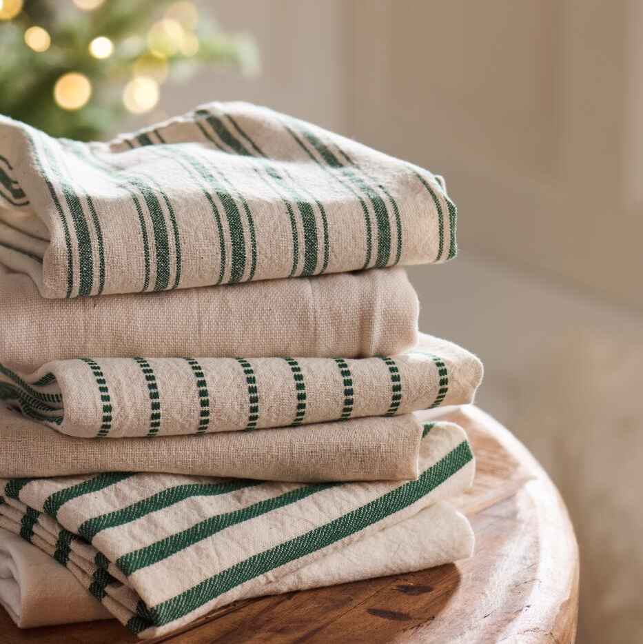Tea Towel Orla Natural with Dark Green Woven Stripes2