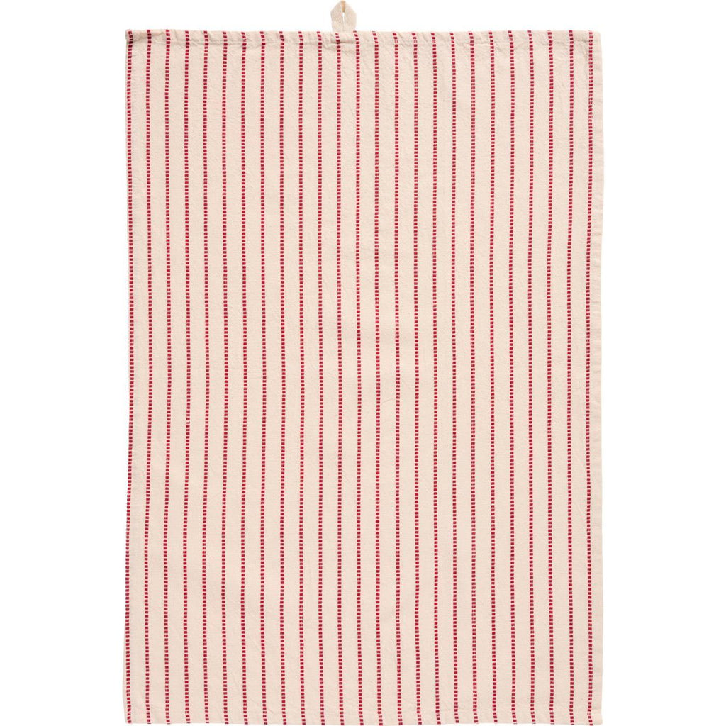 Tea Towel with Natural and Narrow Red Stripes 50cm x 70cm B