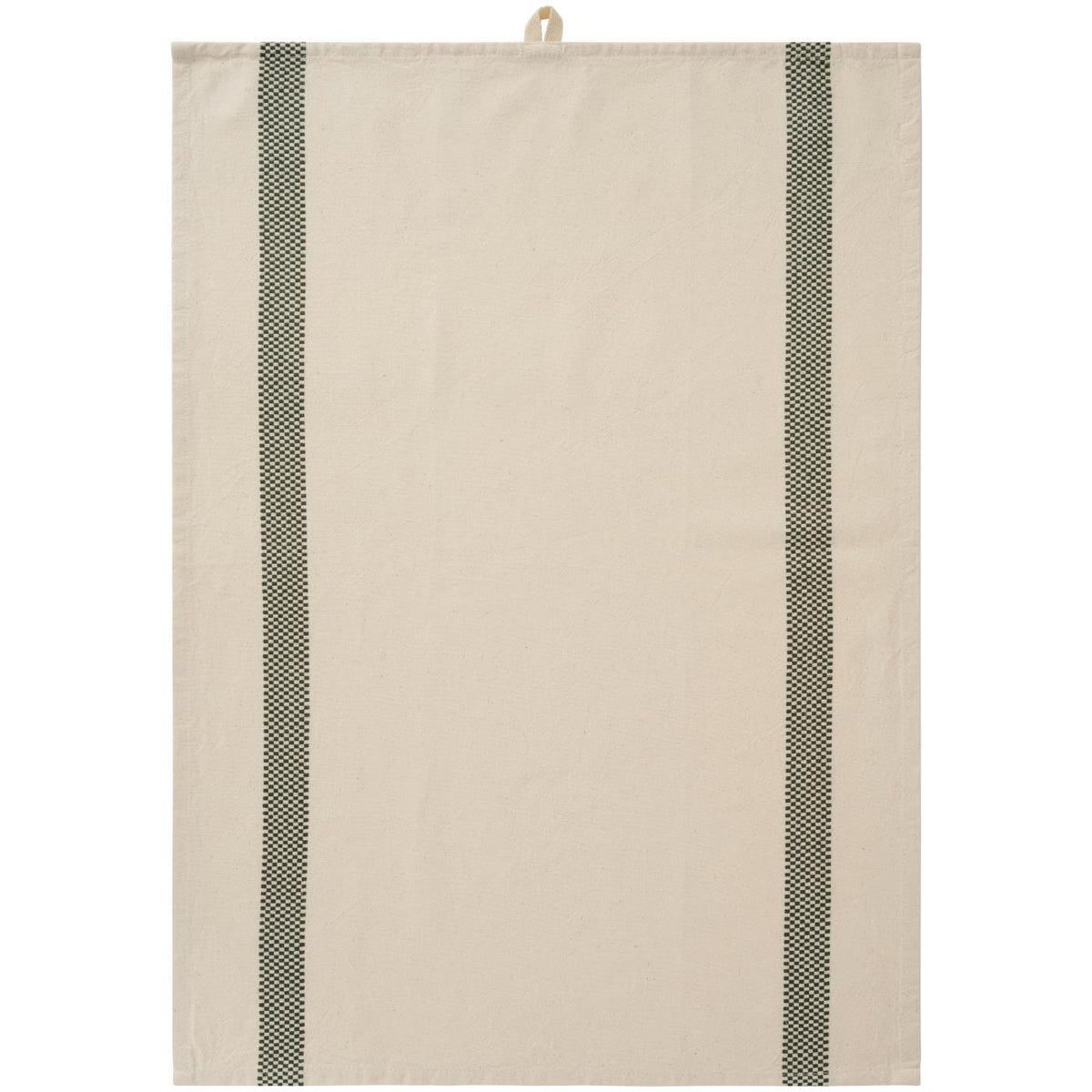 Tea towel Chloe Natural with Moss Green Woven Checkered Stripes | Annie Mo's
