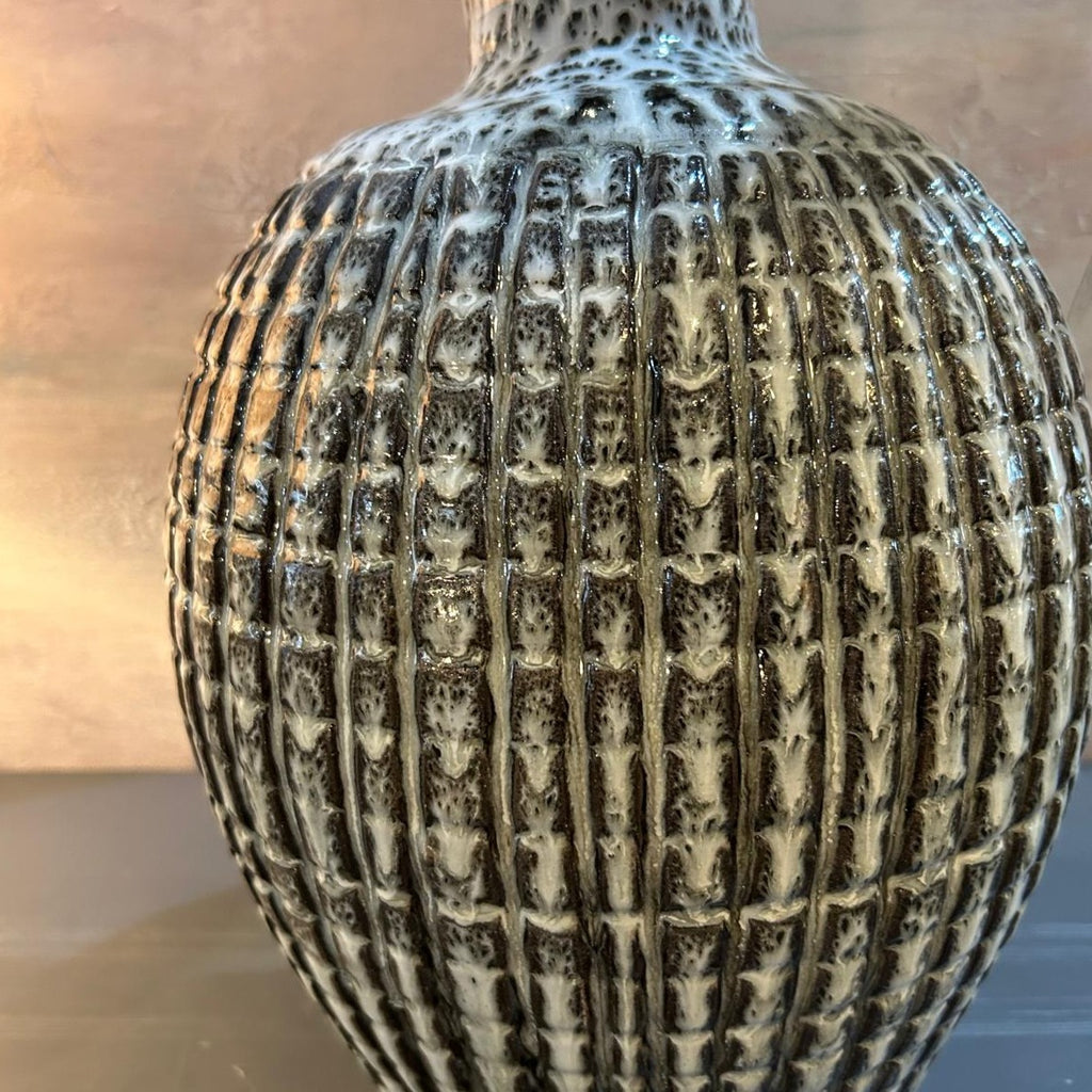 Textured Grey Lamp with Linen Shade 65cm C