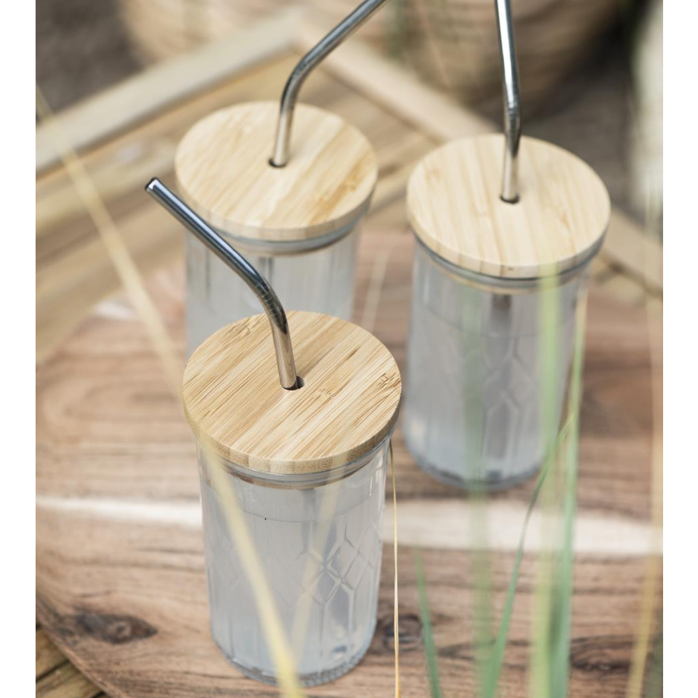 Tumbler with Bamboo Lid and Stainless Steel Straw 12cm