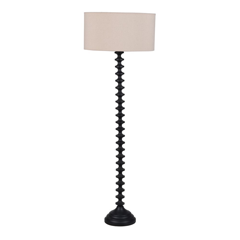 Turned Floor Lamp with Beige Shade 154cm