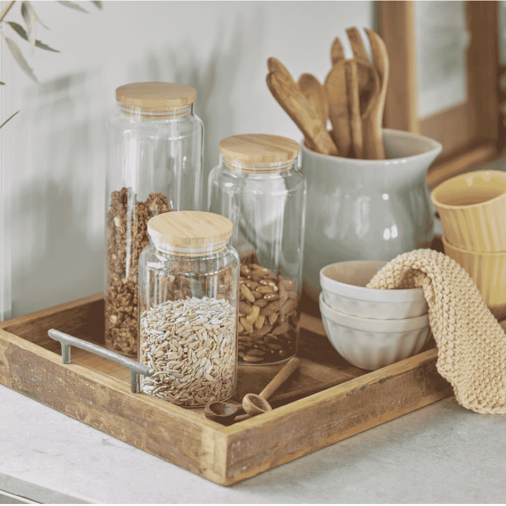 Unique Wooden Tray with Metal Handles 60cm