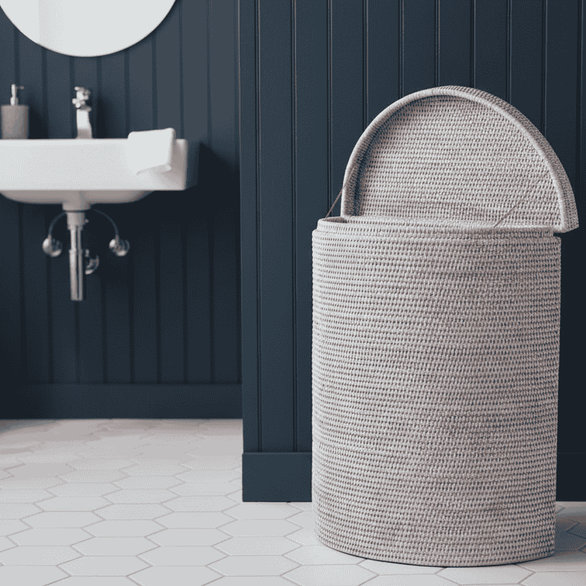 Rattan Coastal Halfmoon Laundry Basket 60cm