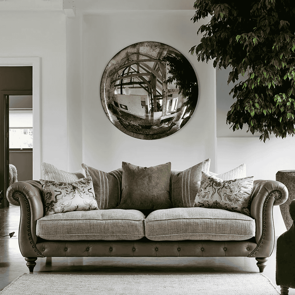 Utopia Tote Taupe Leather + Nomad Beige Fabric Sofa Range