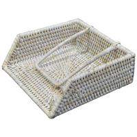 Rattan Paper Napkin Holder in Natural White Wash 18cm with Weight