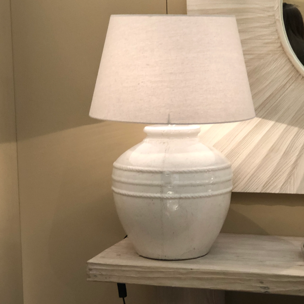 Rustic Textured Neutral Table Lamp with Linen Shade 71cm