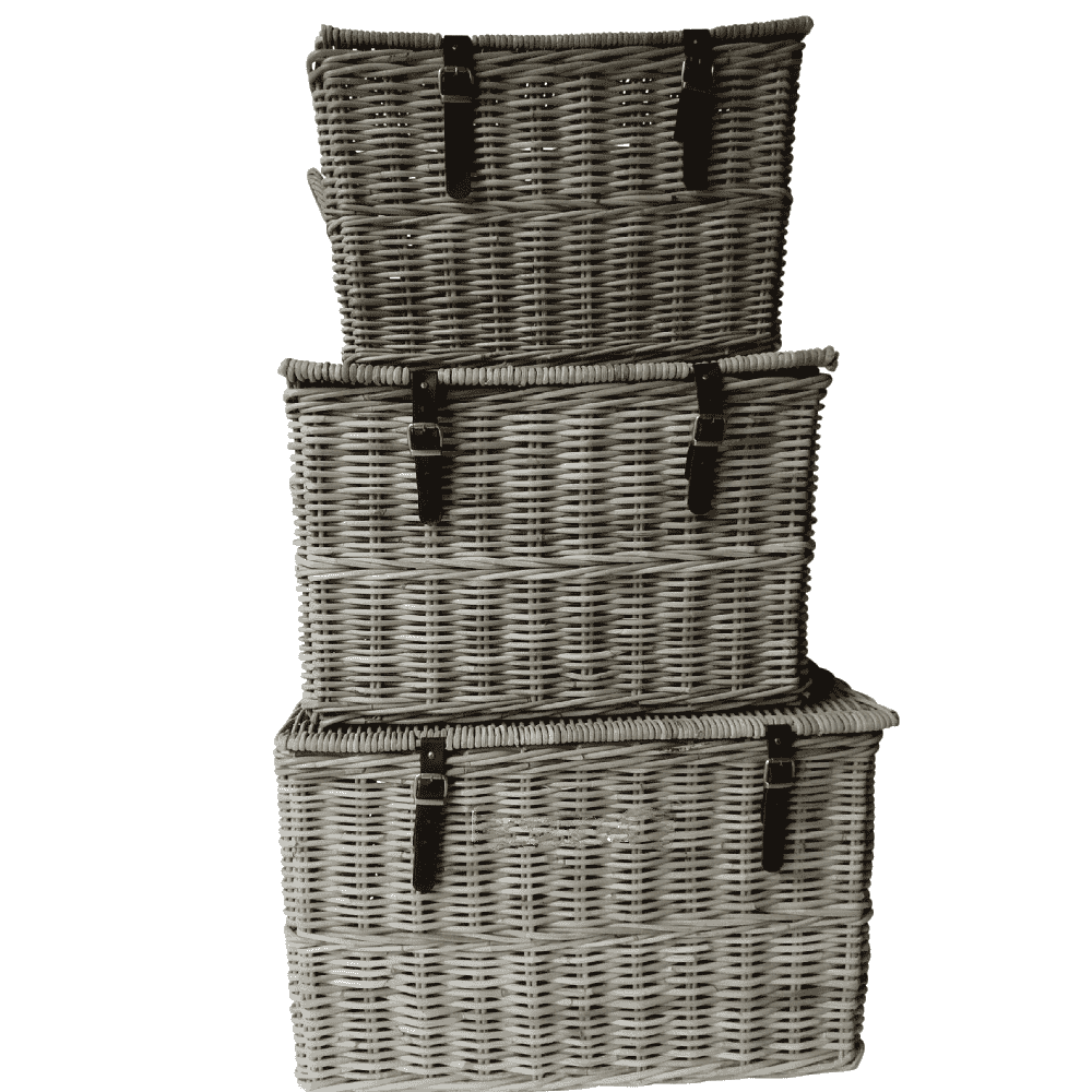 Set of Three Rectangle Baskets with Leather Straps | Annie Mo's