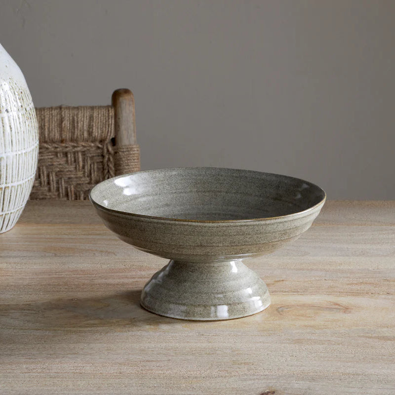 Valinha Earthenware Footed Bowl - Grey 23cm