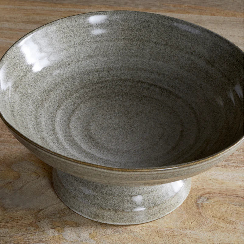 Valinha Earthenware Footed Bowl - Grey 23cm