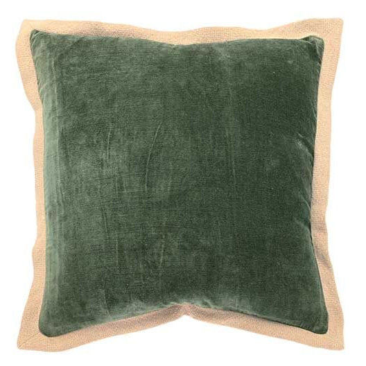 Velvet Flange Olive Cushion - Feather Filled 43 x 43cm | Annie Mo's