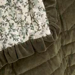 Close-up of a quilted fabric with floral patterned border