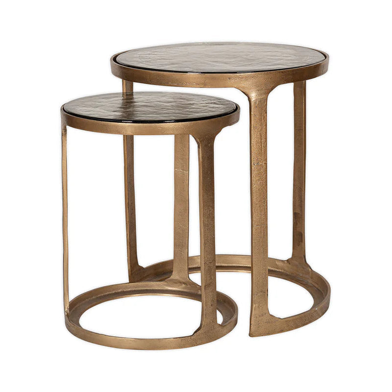 Khidki Cast Metal and Glass Nesting Side Tables - Antiqued Brass