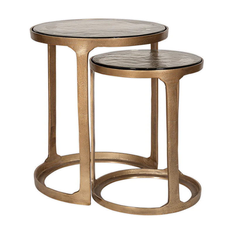Khidki Cast Metal and Glass Nesting Side Tables - Antiqued Brass
