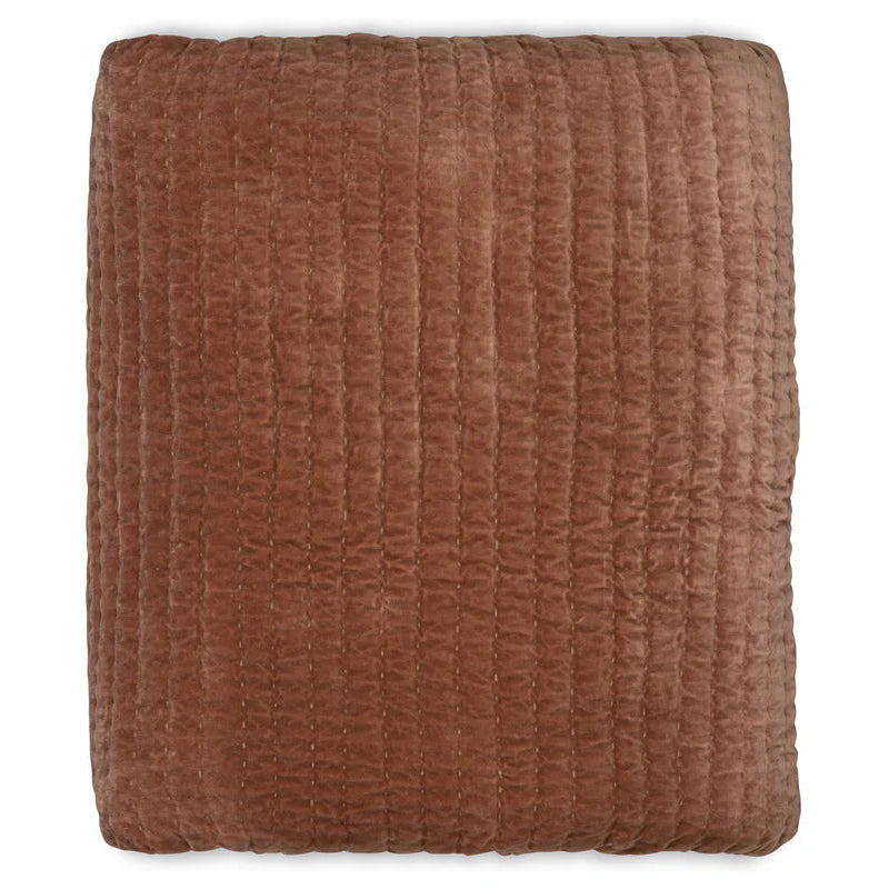 Nidra Velvet & Linen Bed Quilt - Rust - Size Choice