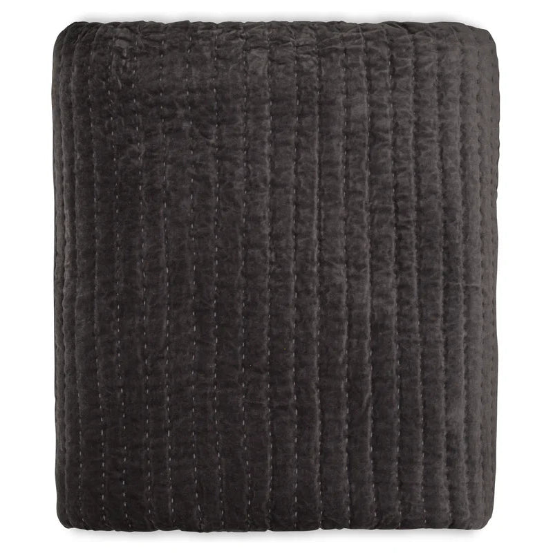 Nidra Velvet and Linen Bed Quilt - Charcoal - Size Choice