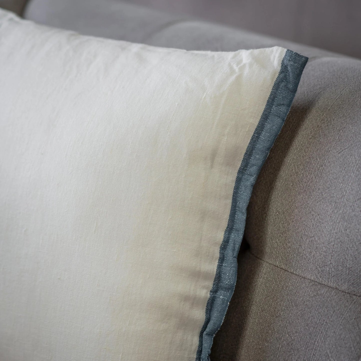Walden 40cm Ivory Cushion with Blue Trim