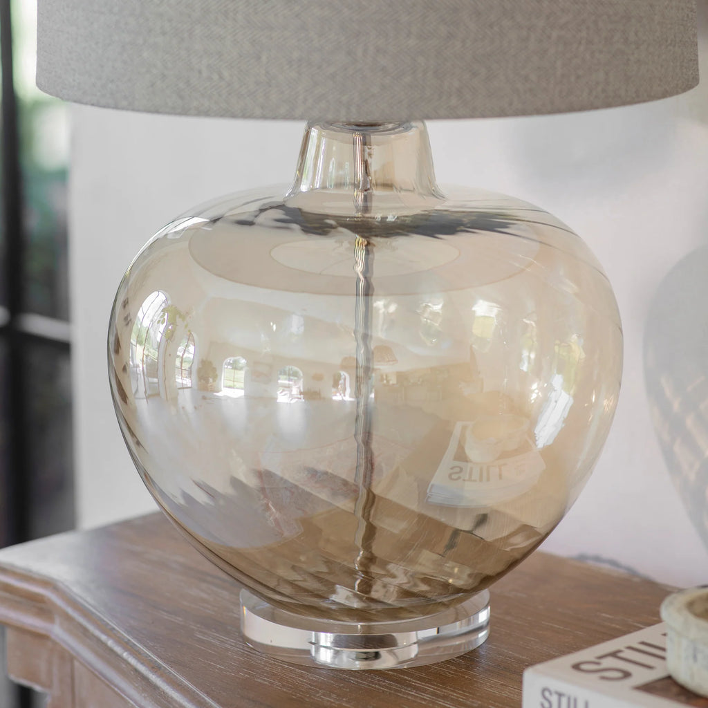 Waldron Amber Glass Lamp with Shade 72cm