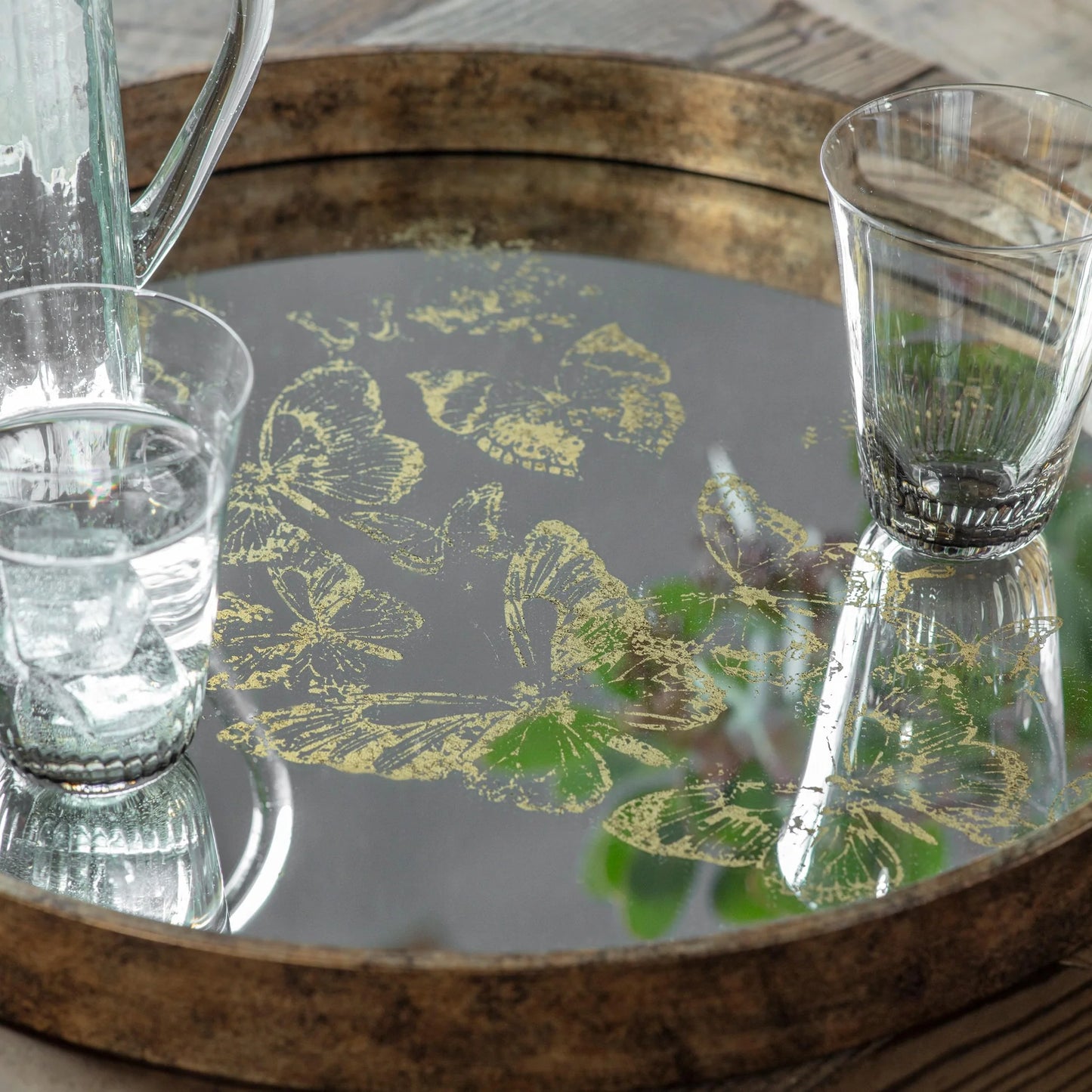 Waltham Round Mirrored Butterfly Tray 46cm-B