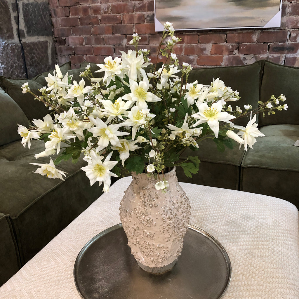 White Aquilegia Spray with Leaves 68cm B