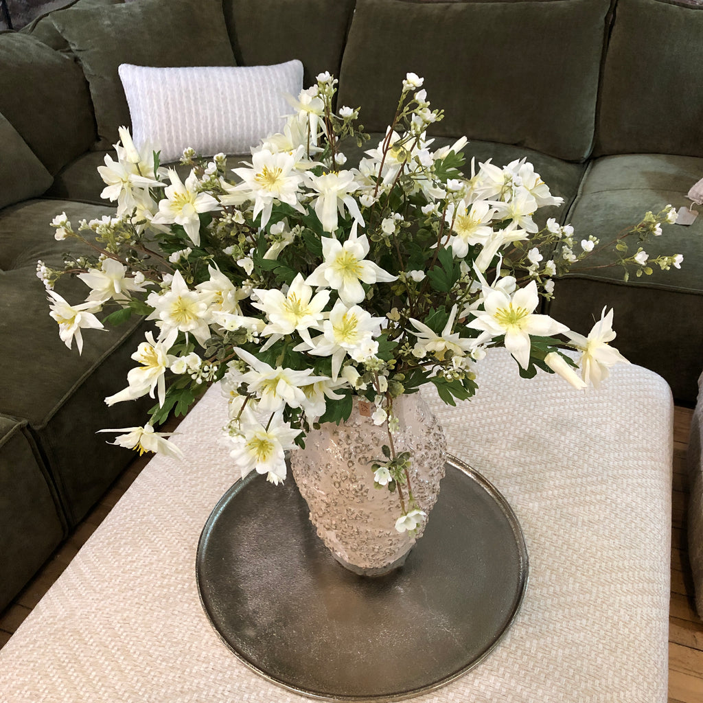White Aquilegia Spray with Leaves 68cm C