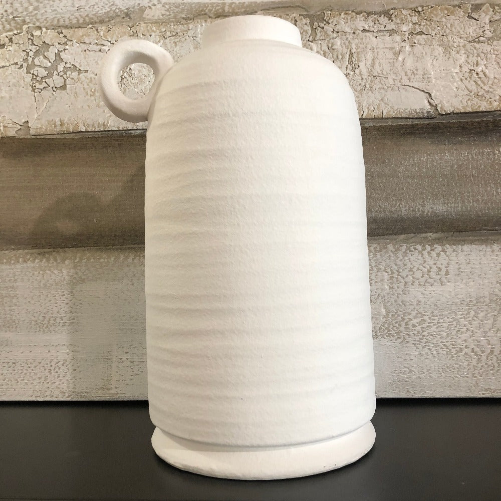 White Cement Vase with Handle 40cm D